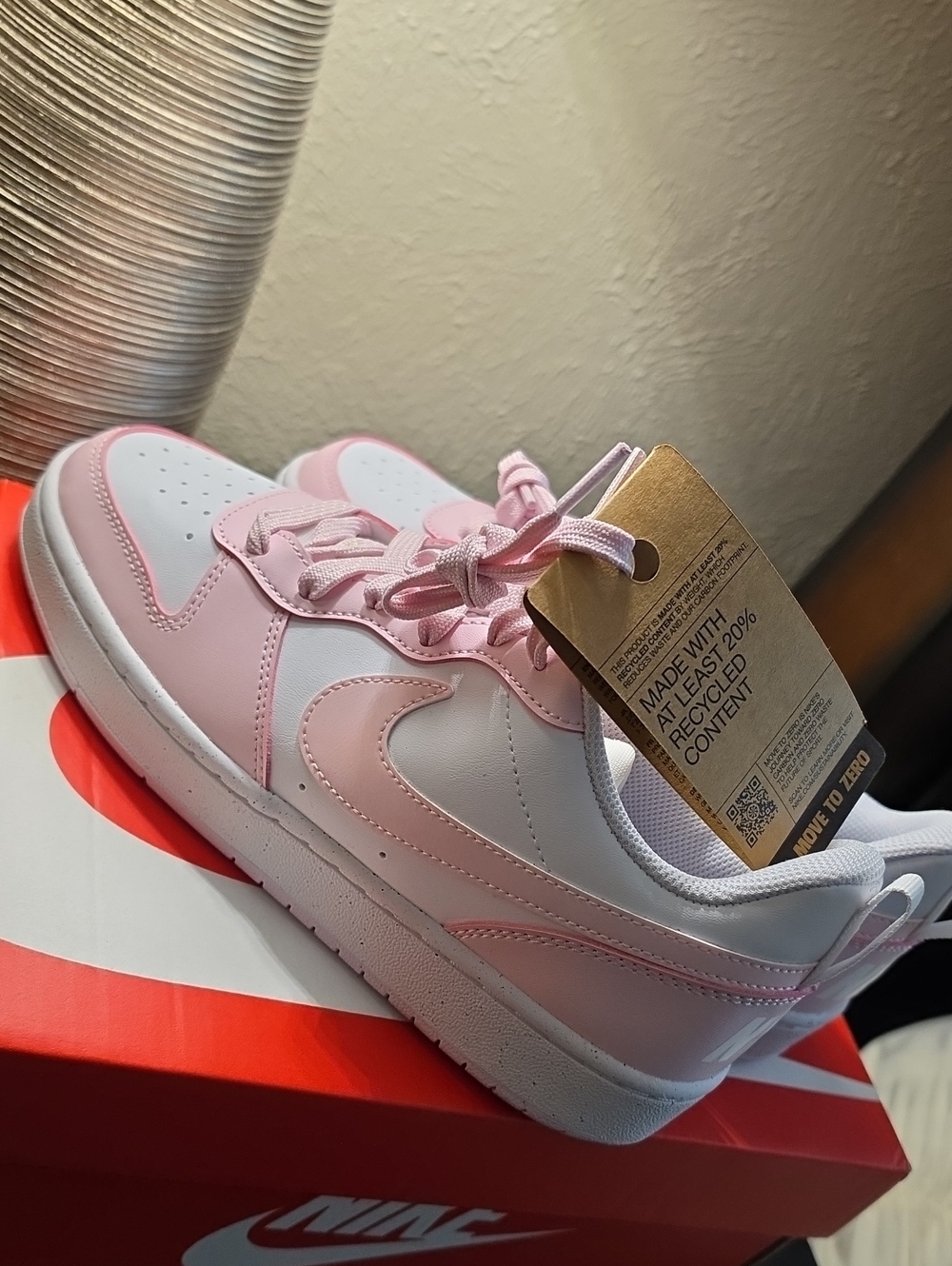 Nike Kids Court Borough Low Recraft Sneakers in Pink and White 6.5Y